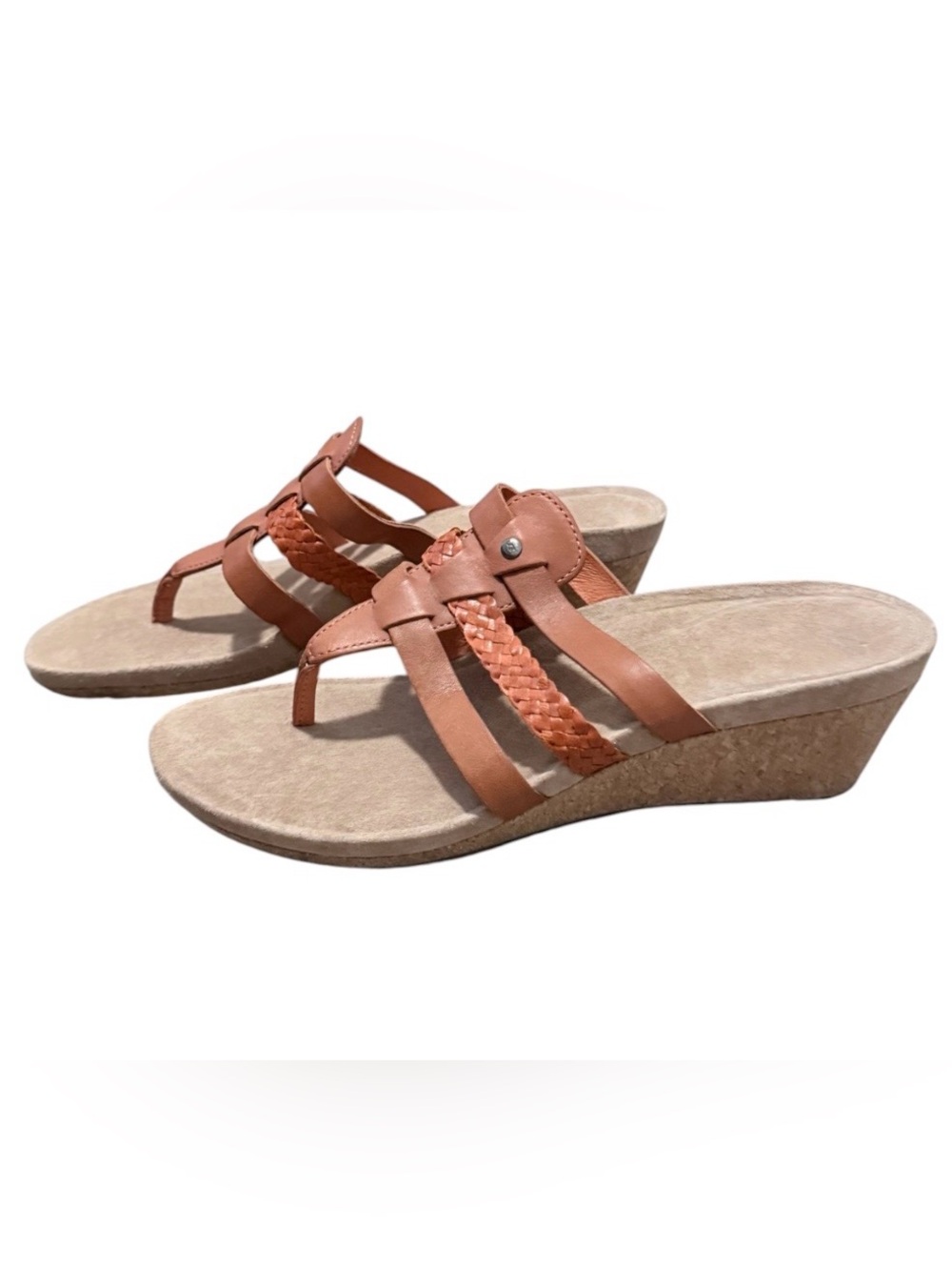 UGG Maddie leather women’s 9 strappy burnt orange wedge sandals